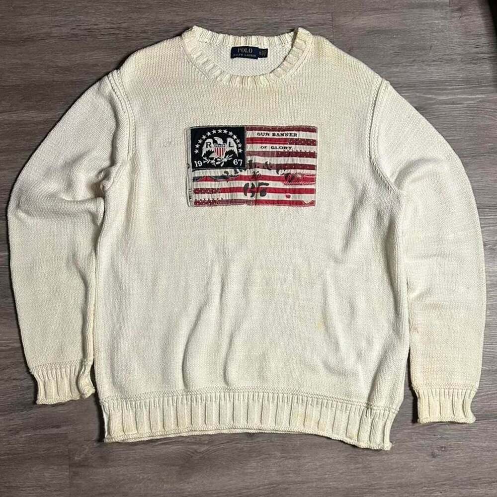 Polo Ralph Lauren Vintage 1967 Flag Knit Sweater, Cream, Size XXL